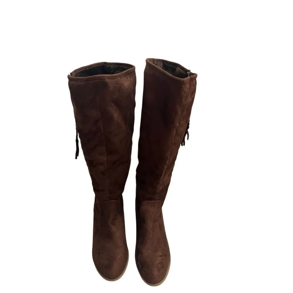 JG Womens Brown Zippered Braided Tassel Boots Size 8.5 Lined SEE DESCRIPTION